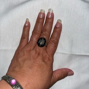 Silver and Black Engraved costume Ring